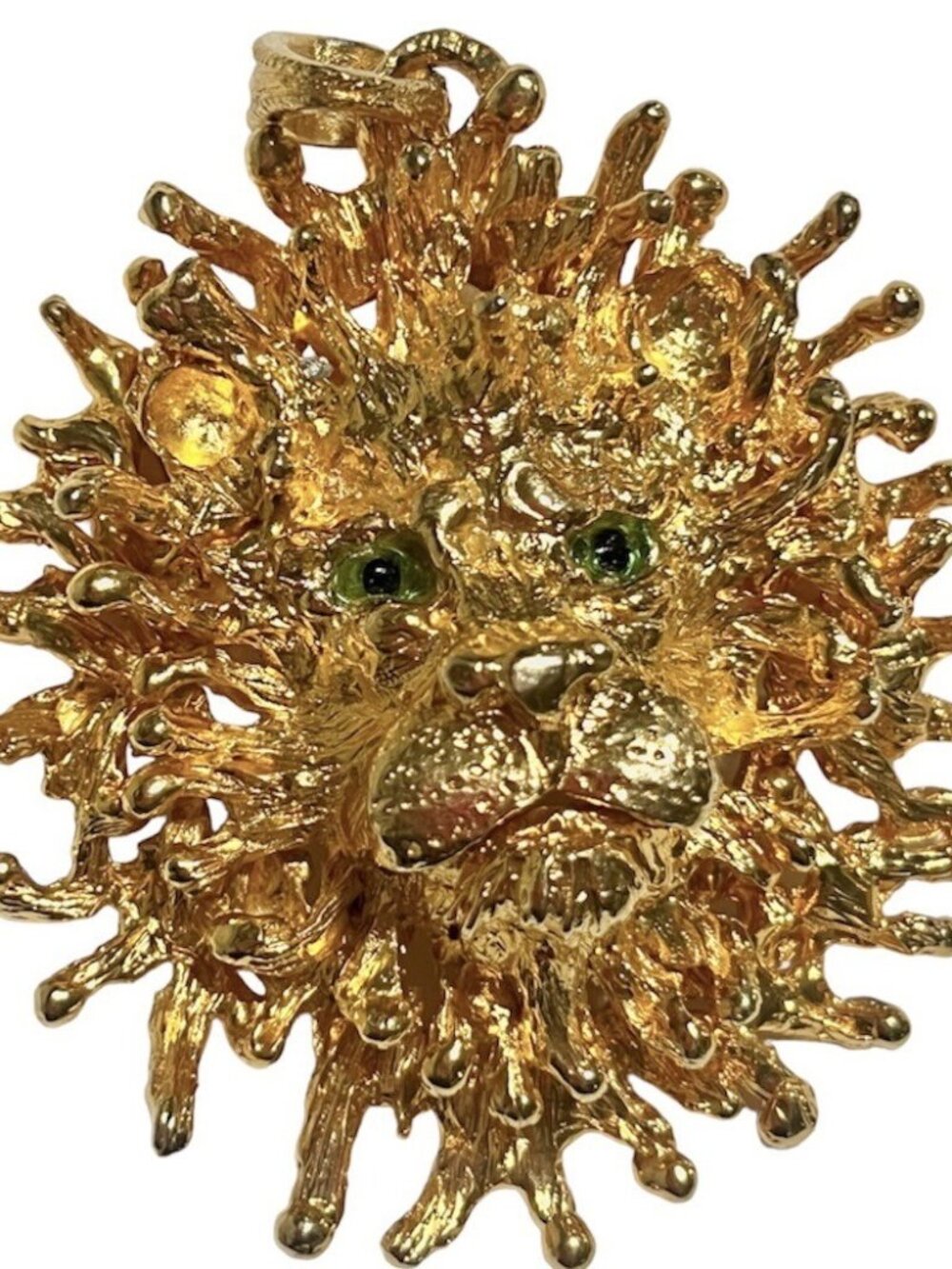 TANCER II Lion Head Pendant Glass Eyes Gold Color Leo Avant Garde
